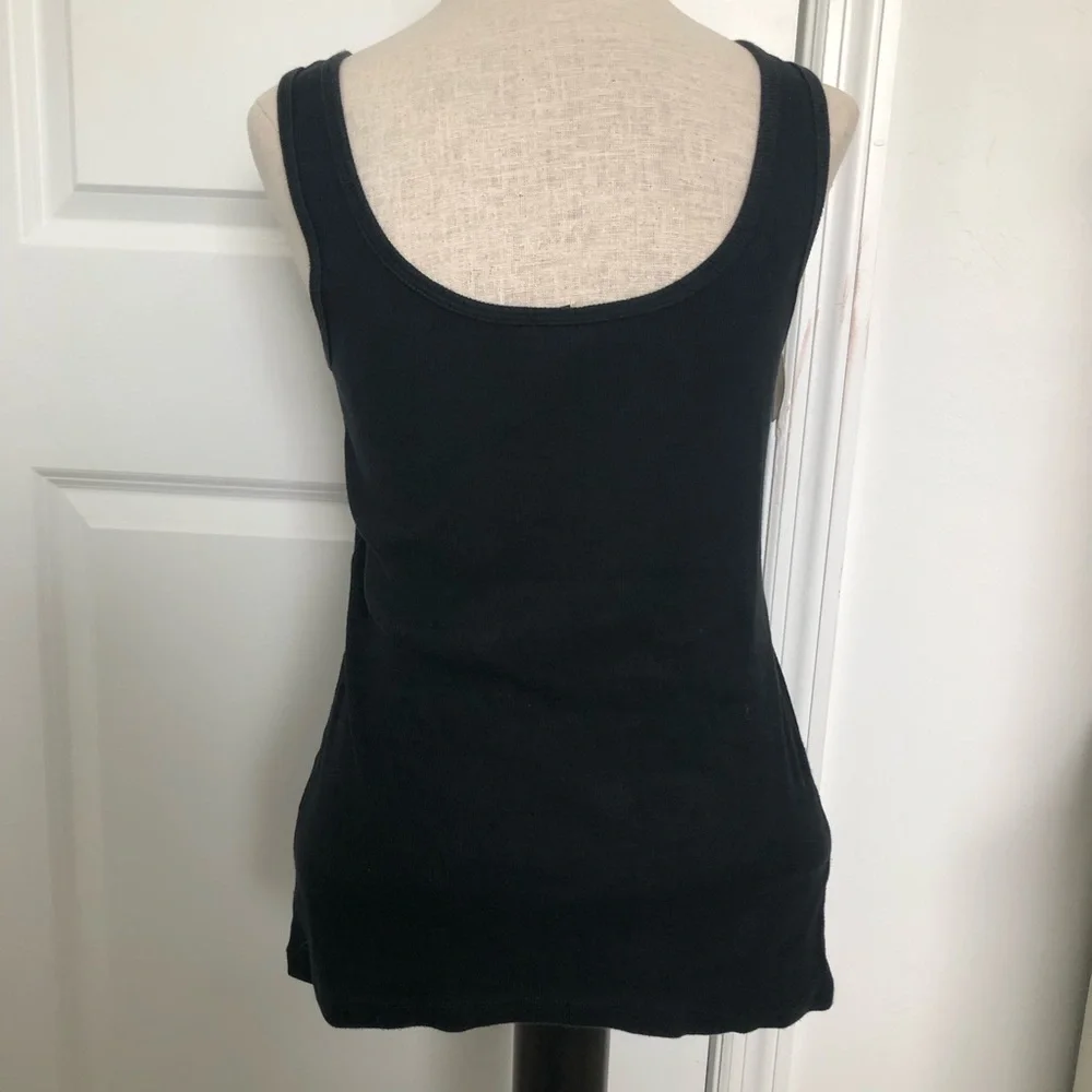 bebe Black Gold Rhinestone Stud Logo Tank Top